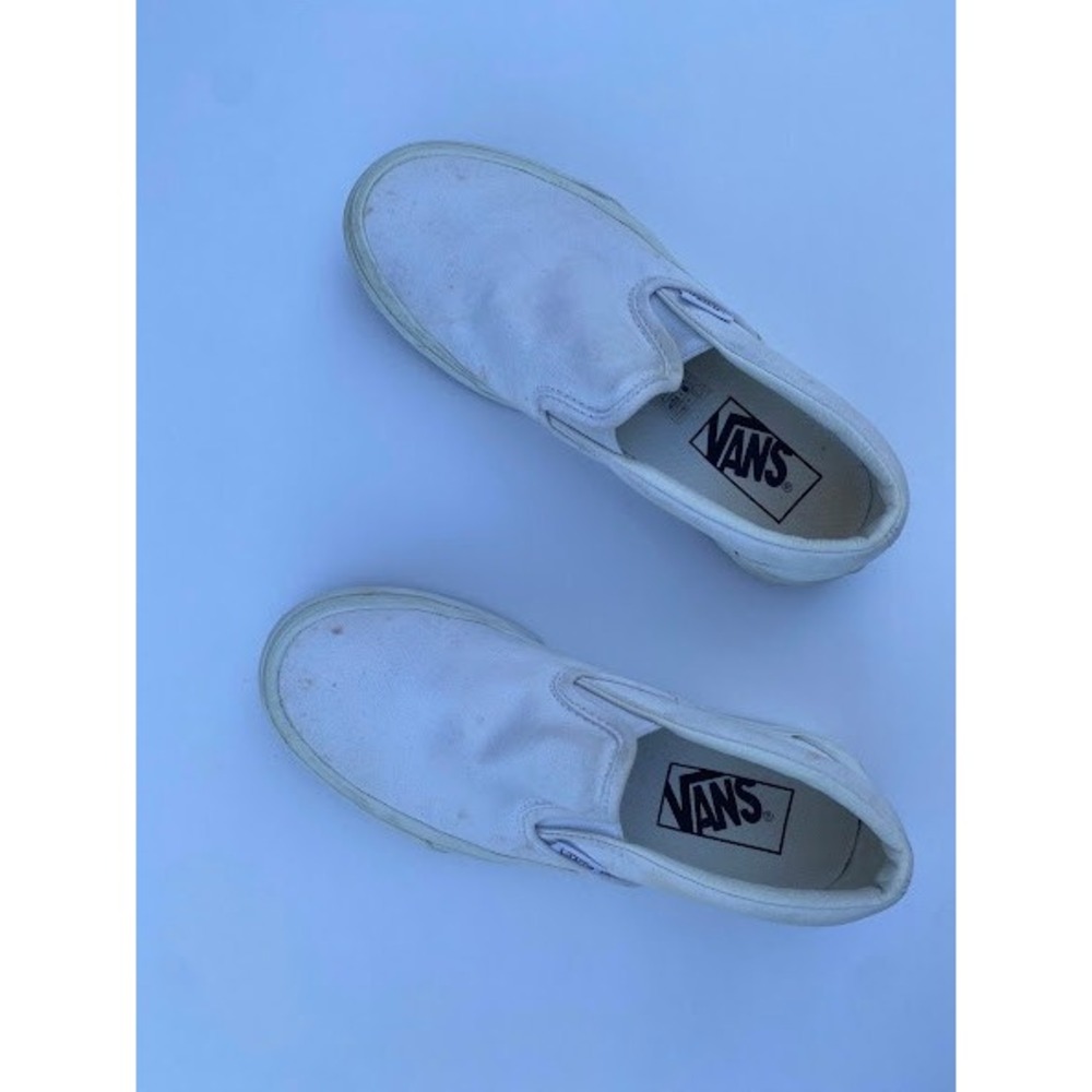 Vans Classic Slip-On White Canvas Low Top Sneakers Womens 5.5 Mens 4.0